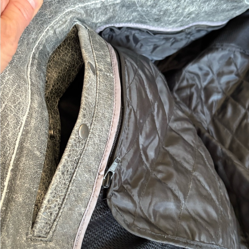 Unik Distressed Gray Leather Bomber Motorcycle Jacket men Sz L - Picture 13 of 16